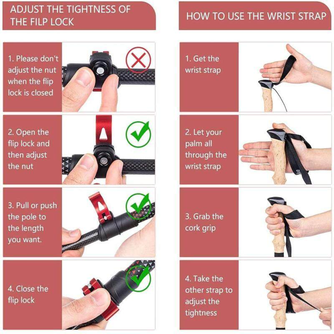 Naturehike Far Wind Three Section Telescopic Carbon Trekking Pole - Red