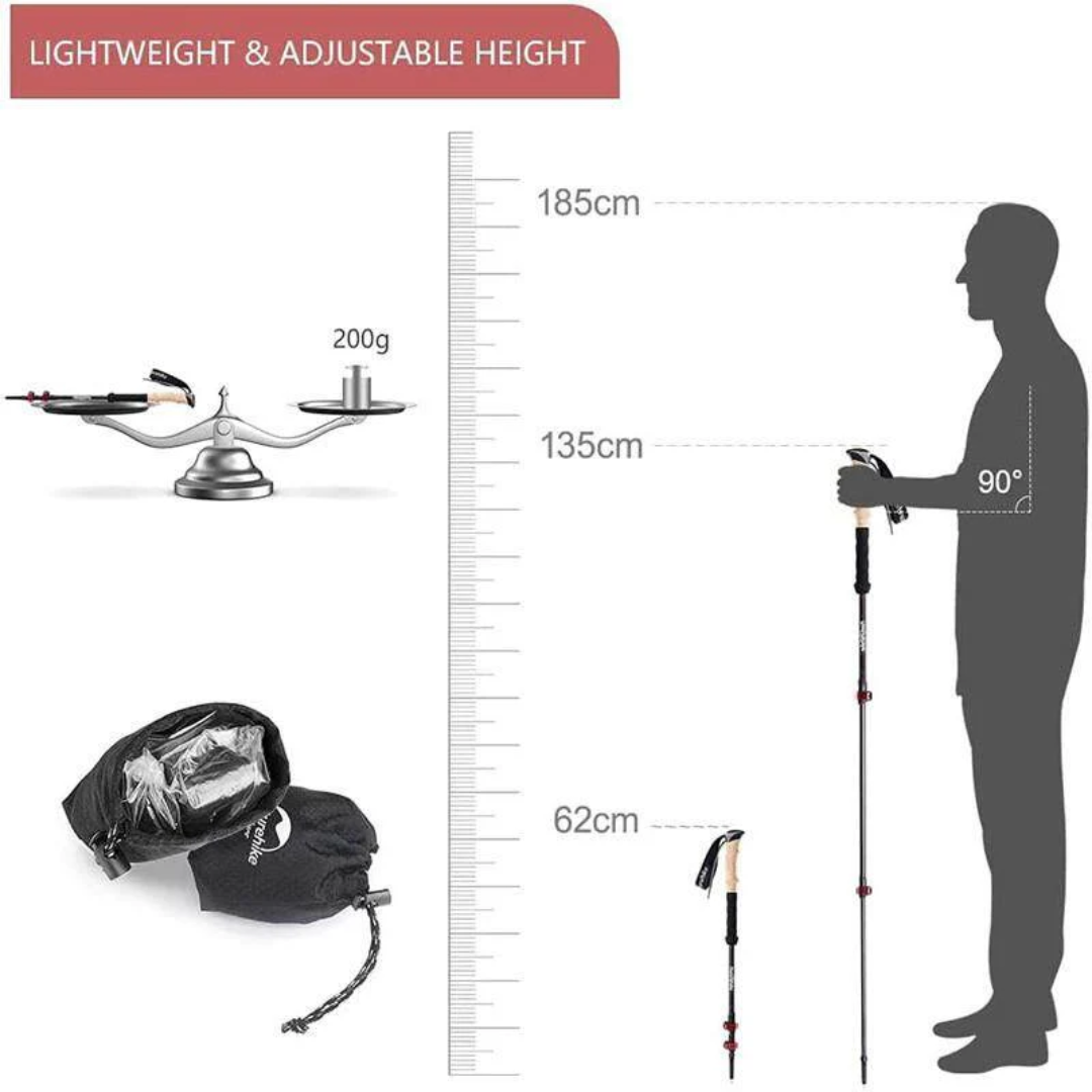 Naturehike Far Wind Three Section Telescopic Carbon Trekking Pole - Red