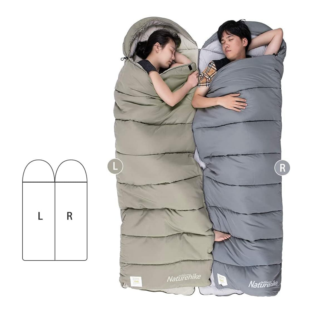 Naturehike M180 Envelope Washable Cotton Sleeping Bag with Hood Left Zipper - Green