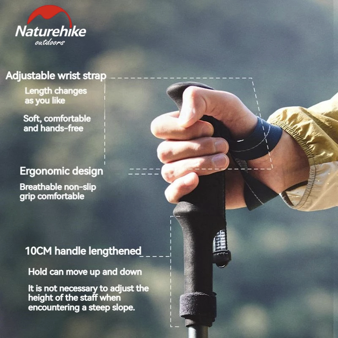 Naturehike Gale Pro Aluminum Five-Section Adjustable Folding Trekking Pole - 1pcs