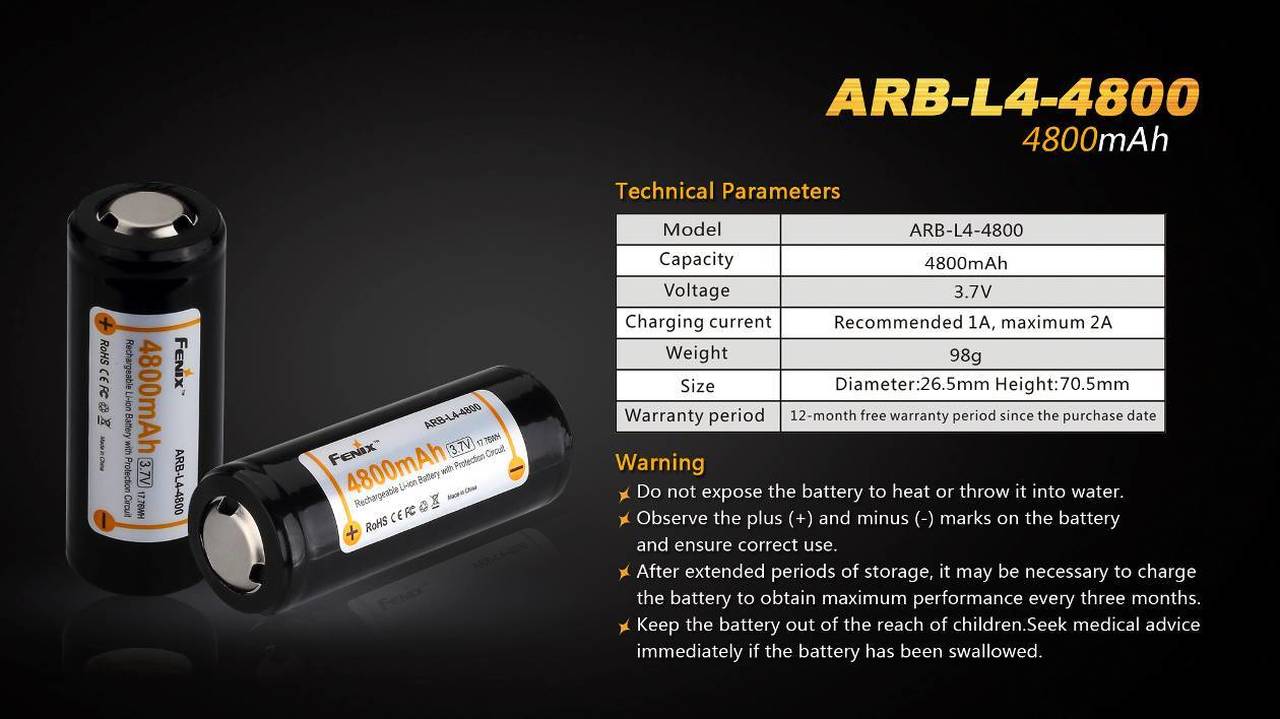 Fenix ARB-L4-4800 26650 Battery