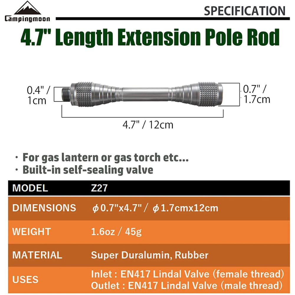 Campingmoon 4.7-inch Length Extension Pole Rod for Camping Lantern
