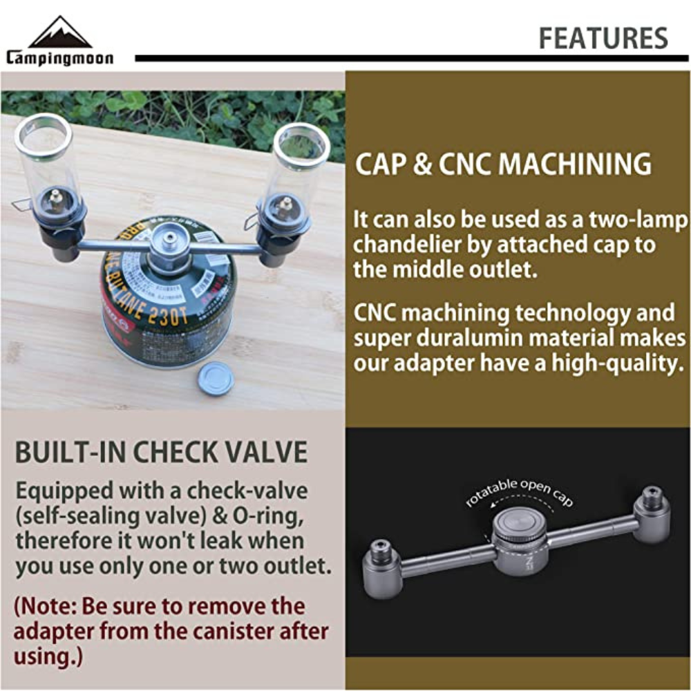 Campingmoon Camping Lantern 3 Outlet Adapter for EN417 Lindal Valve Canister Device Camping Lantern