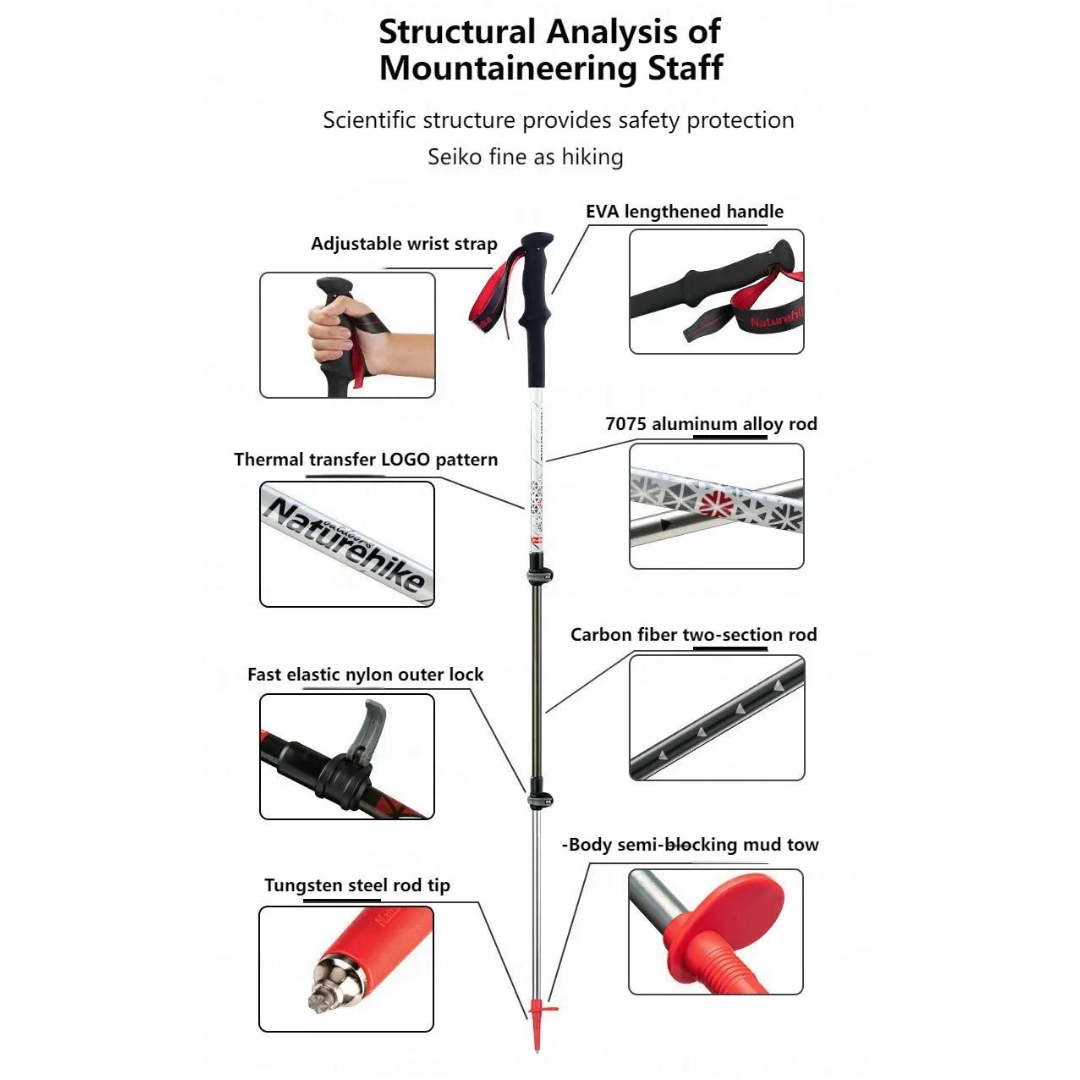 Naturehike Hoar UL Carbon Aluminum Outer Lock Trekking Pole 60-120cm - White