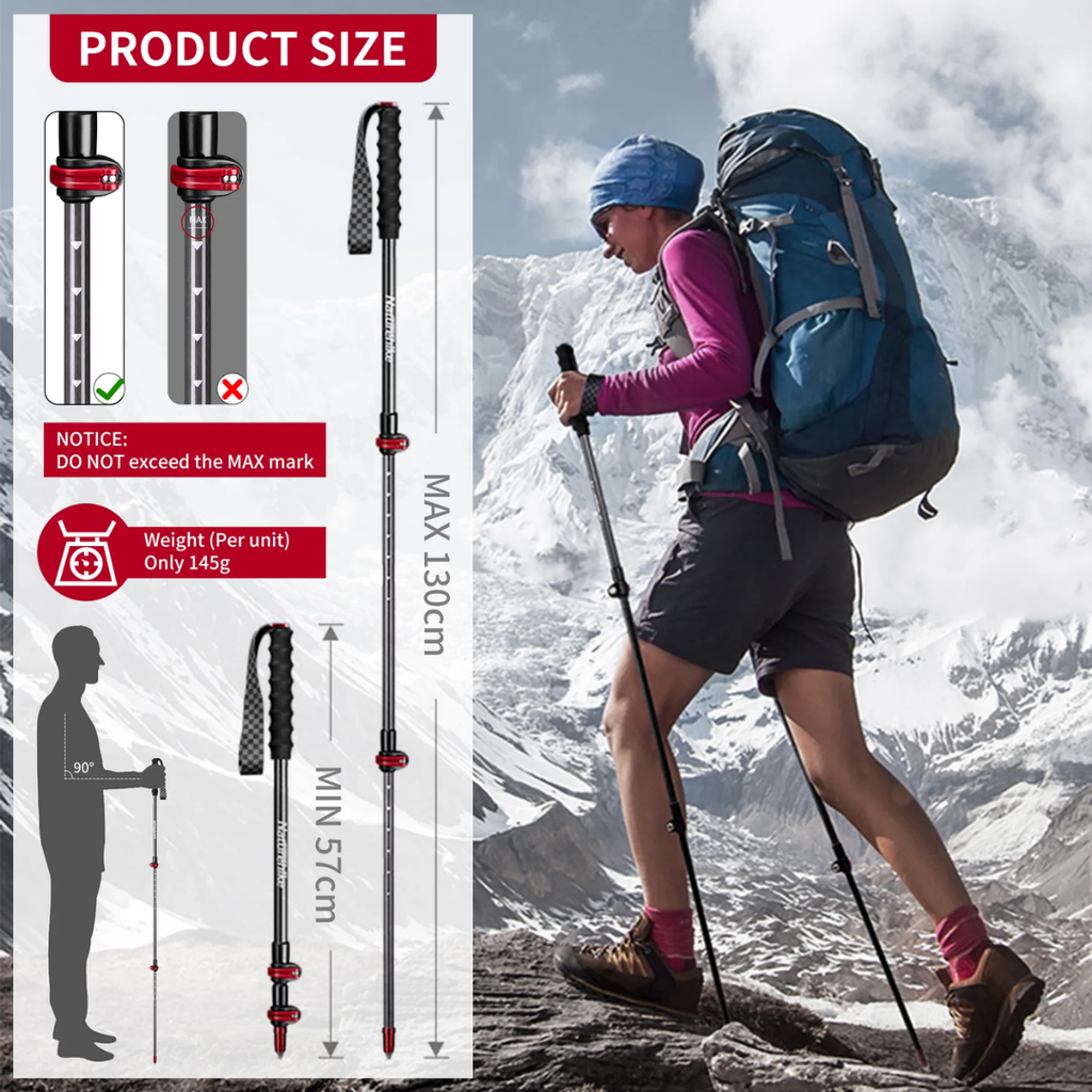 Naturehike Hoar Trek EXT2 Ultra Light Carbon Fiber Outer Lock Trekking Pole