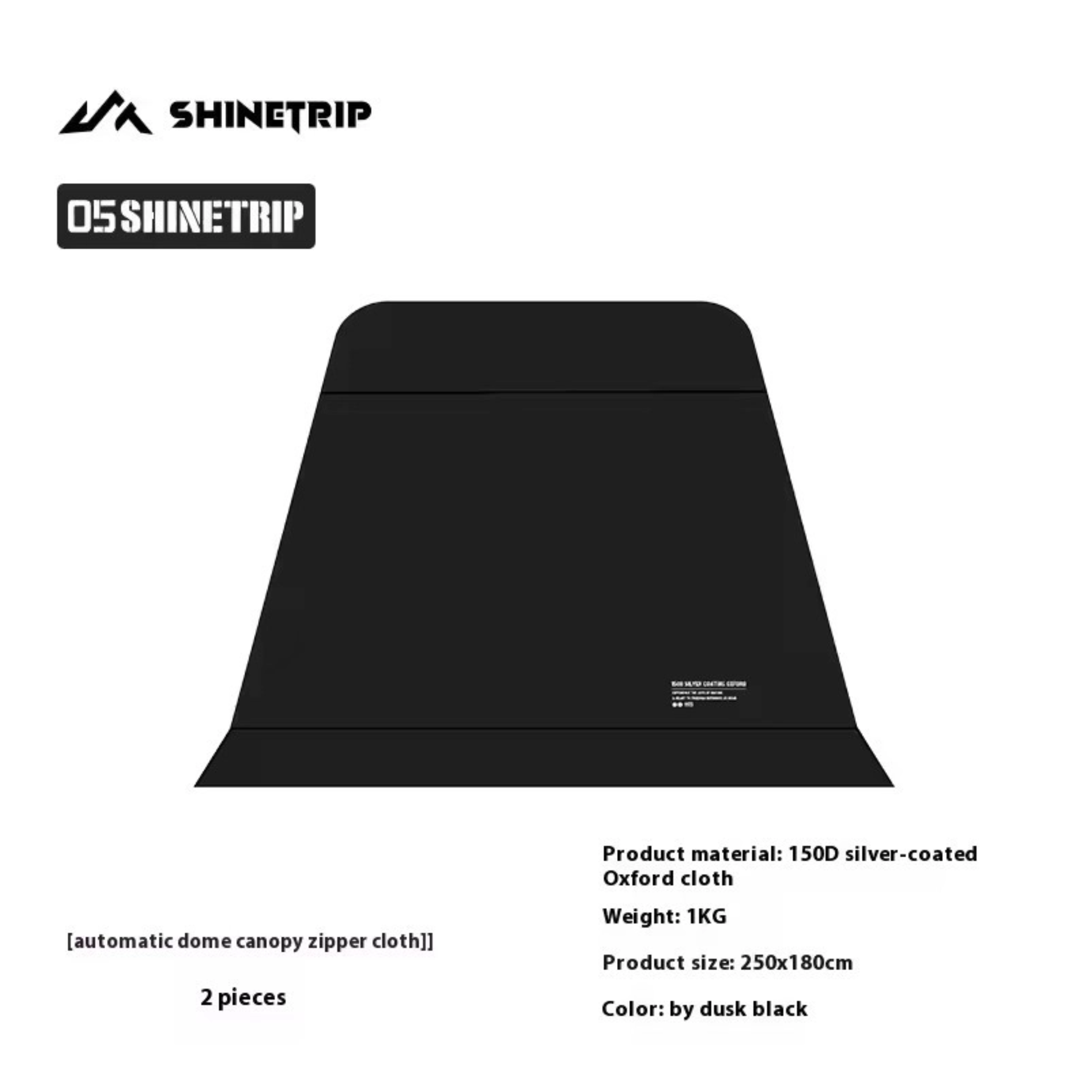 ShineTrip 05 Series Automatic Dome Canopy Zipper Sidewalls Set of 2 - Black