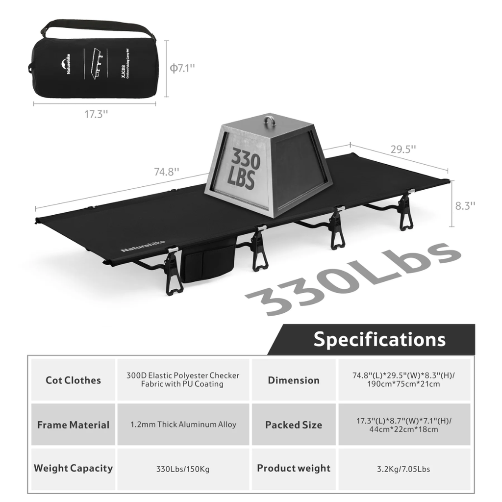 Naturehike XJC08 Green Field Outdoor Folding Camp Bed - Black