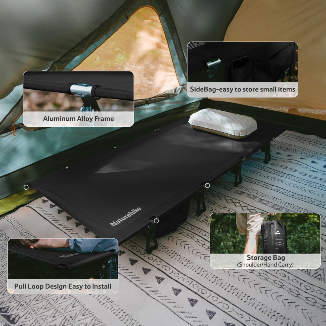 Naturehike XJC08 Green Field Outdoor Folding Camp Bed - Black