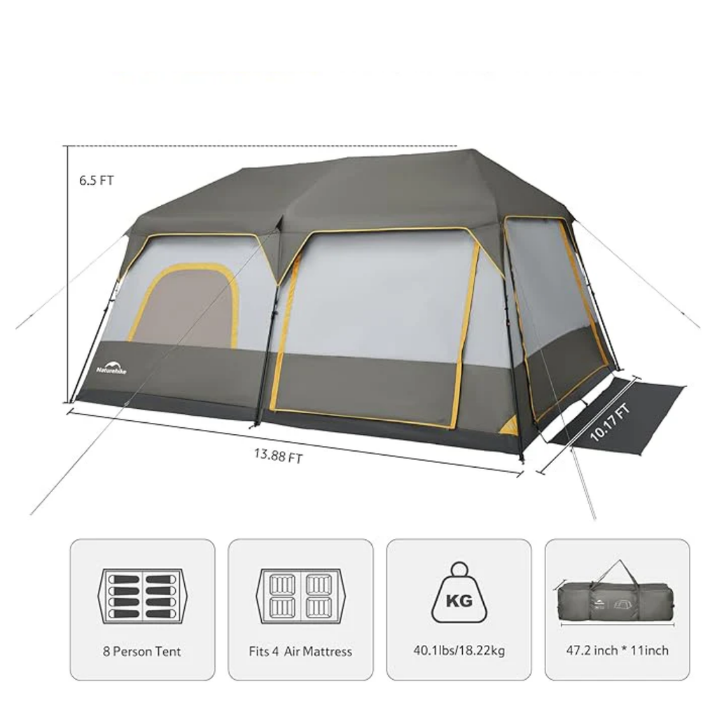 Naturehike Cape 8.4 Square Quick Tent 6 People - Light Brownish Gray