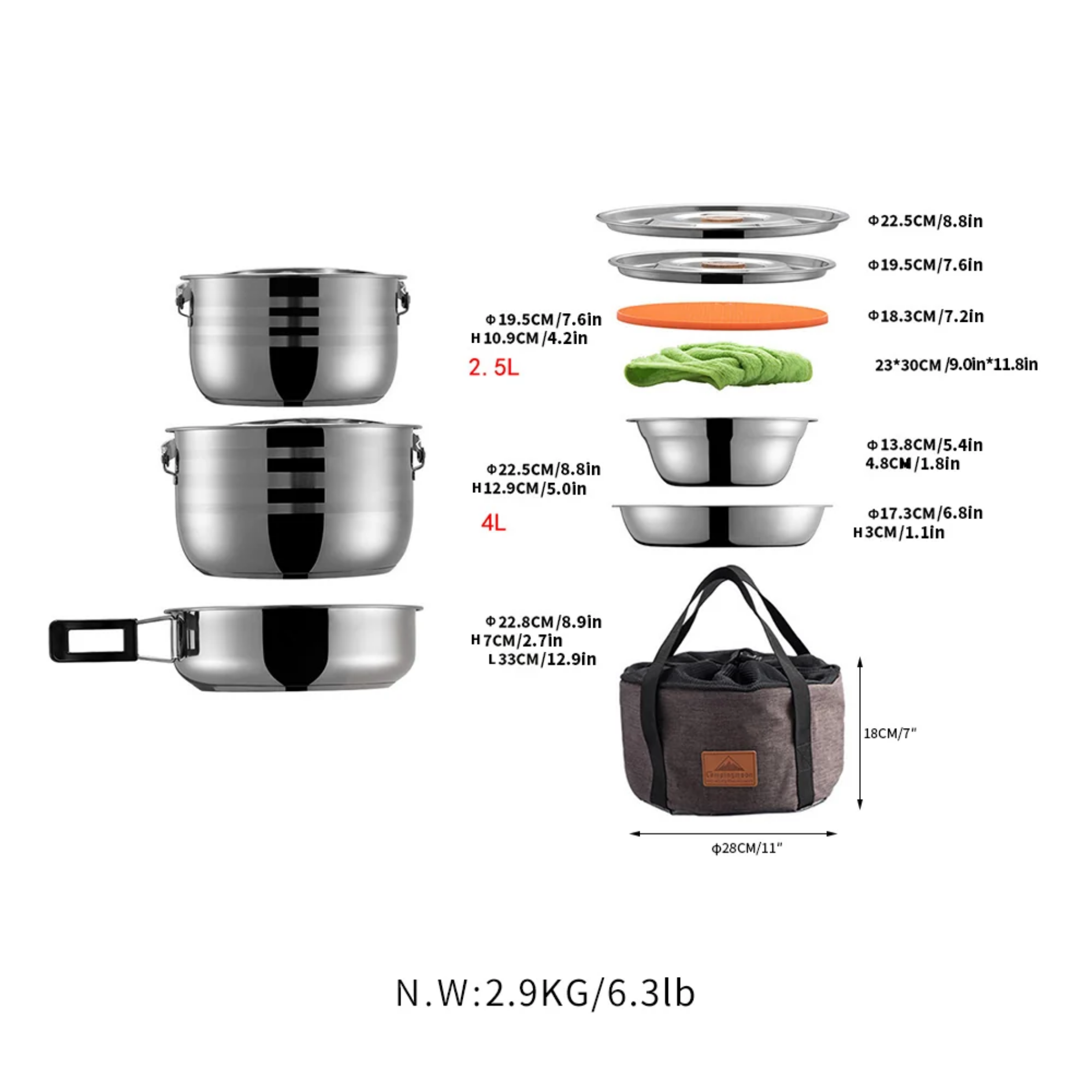 Campingmoon Stainless Steel Camping Mess Kit