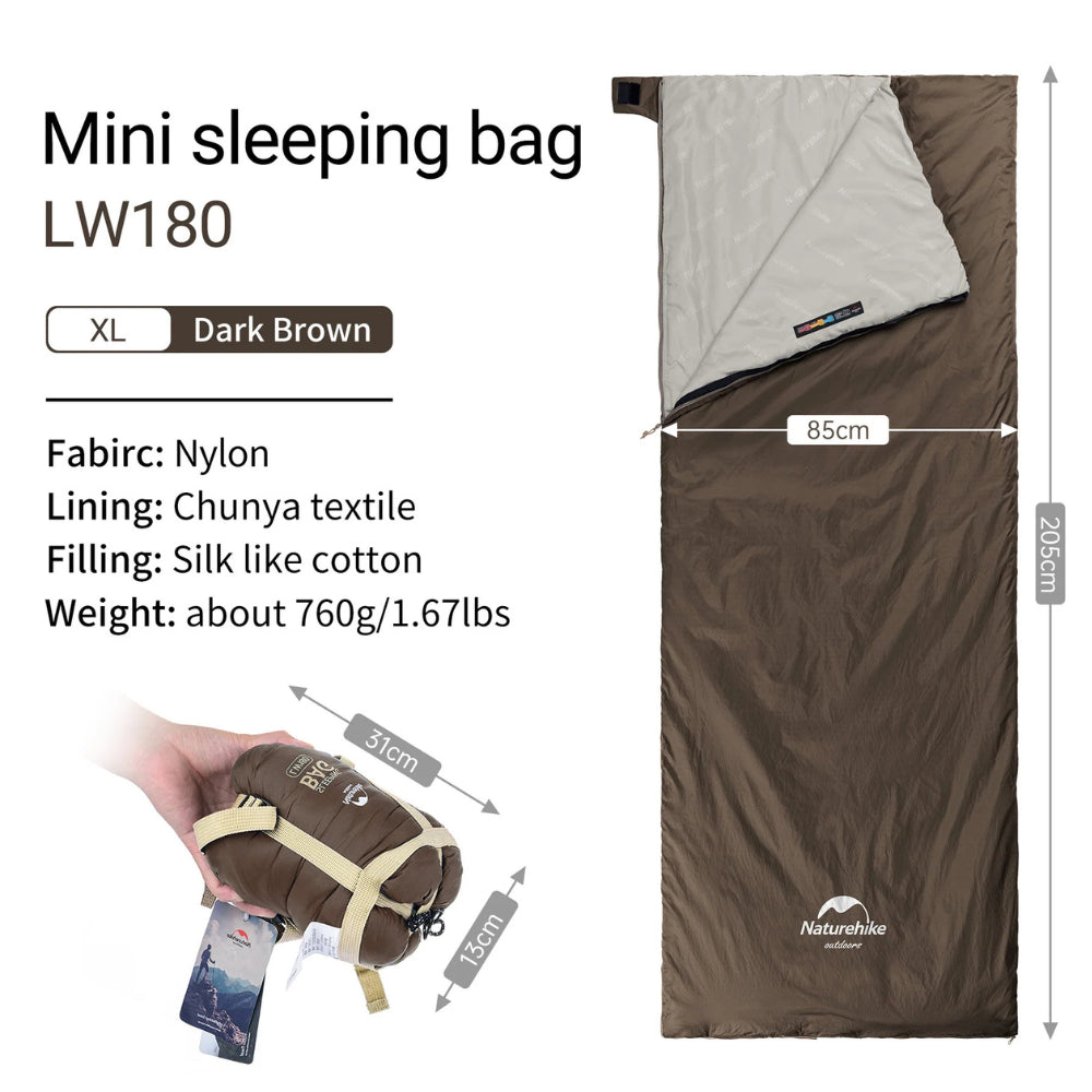 Naturehike 2021 New LW180 Mini Sleeping Bag - Grayish Brown