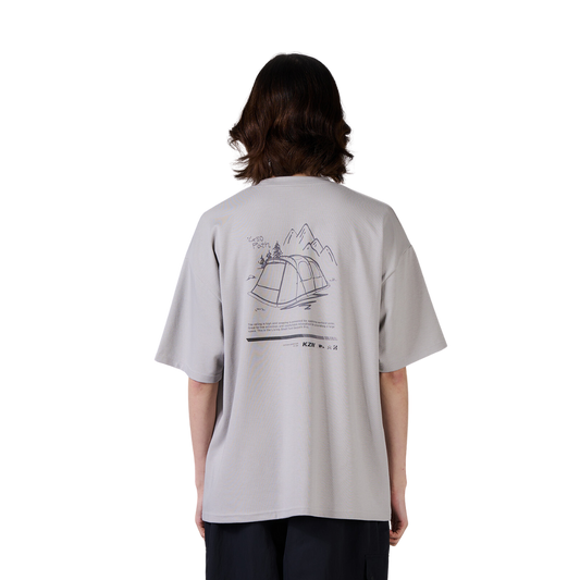 KZM Geopath Artwork Short Sleeve T-Shirt Light Grey