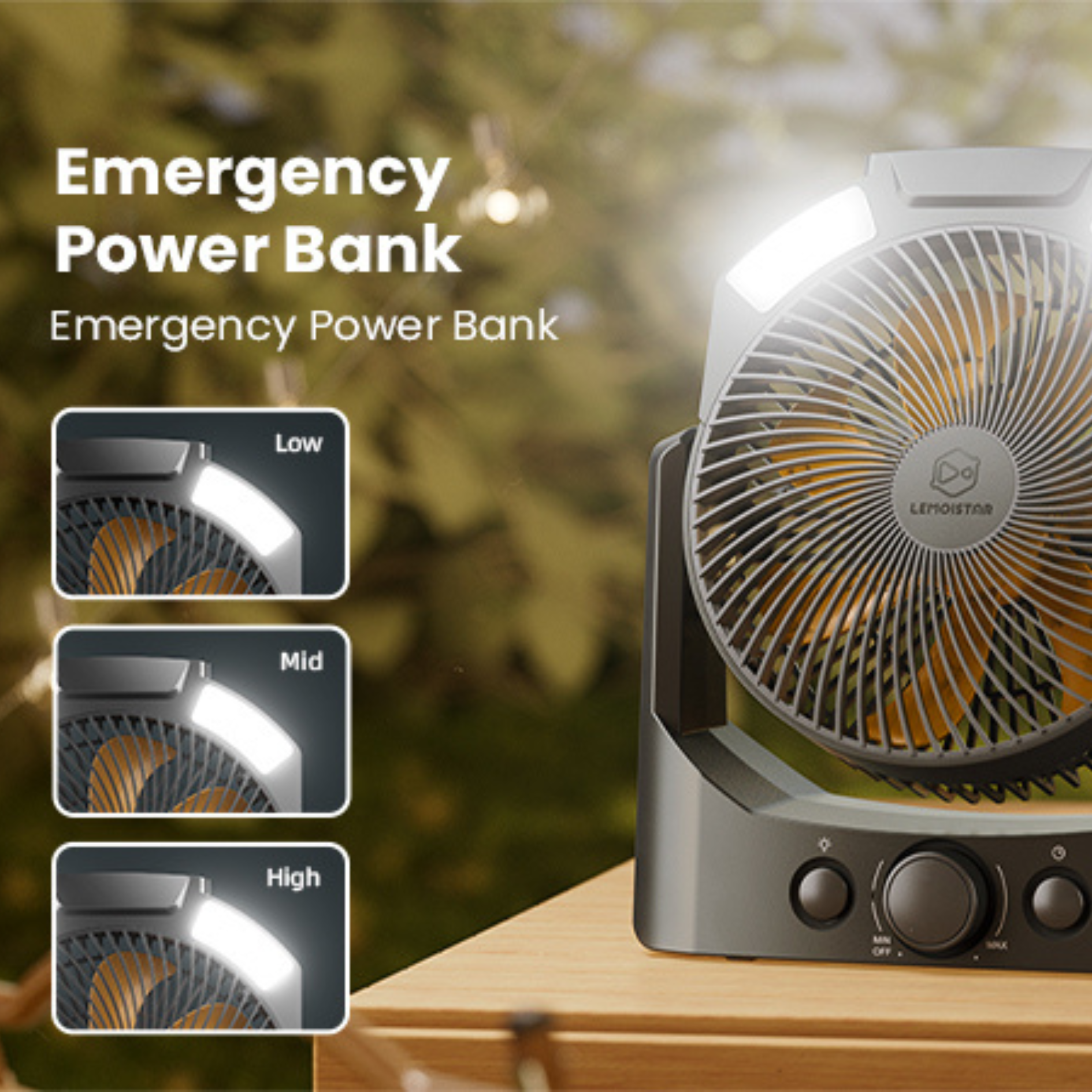 Lemoistar FT9C 20000mAh Rechargeable Camping Fan