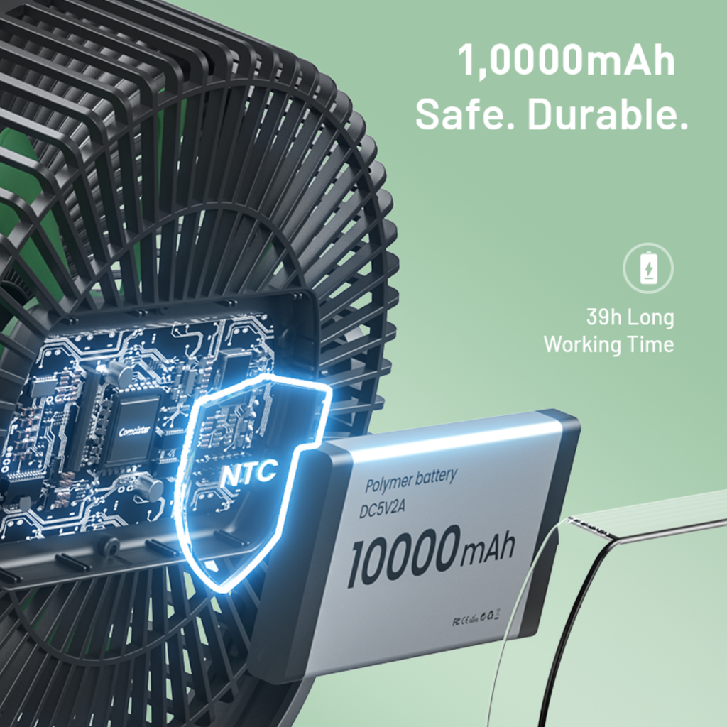 Lemoistar FA7 10000mAh Rechargeable Clip Fan