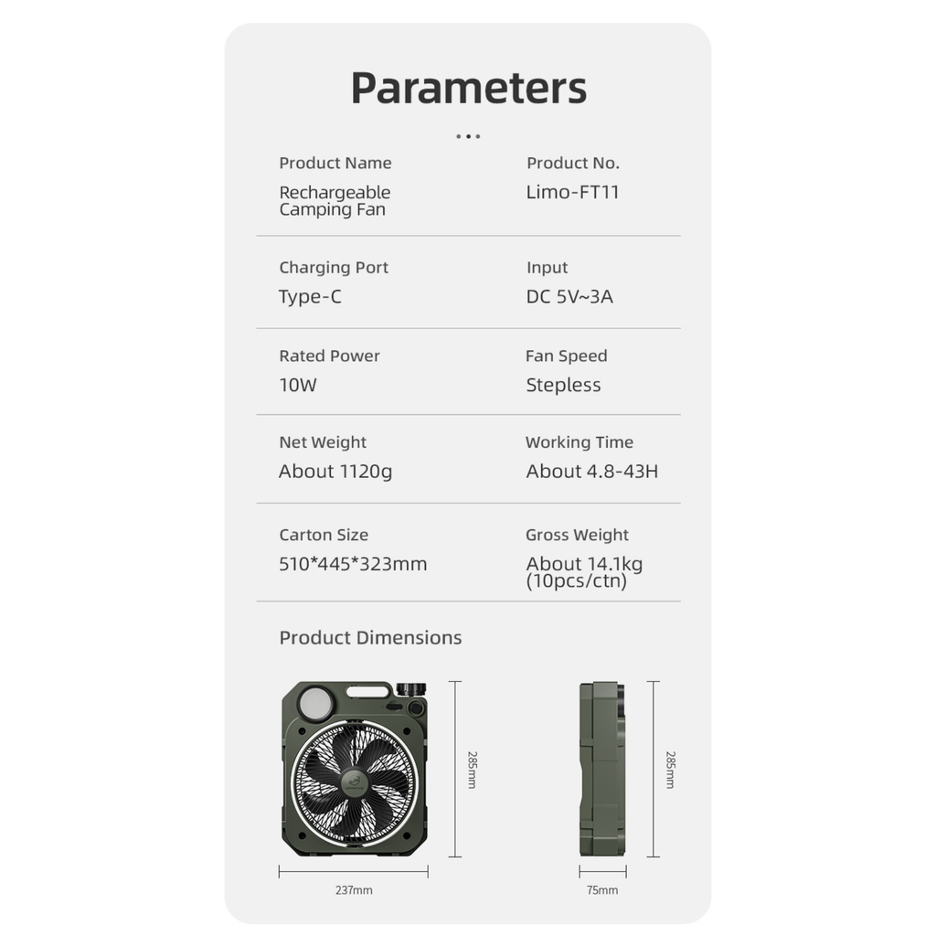 Lemoistar FT11 Rechargeable Camping Fan