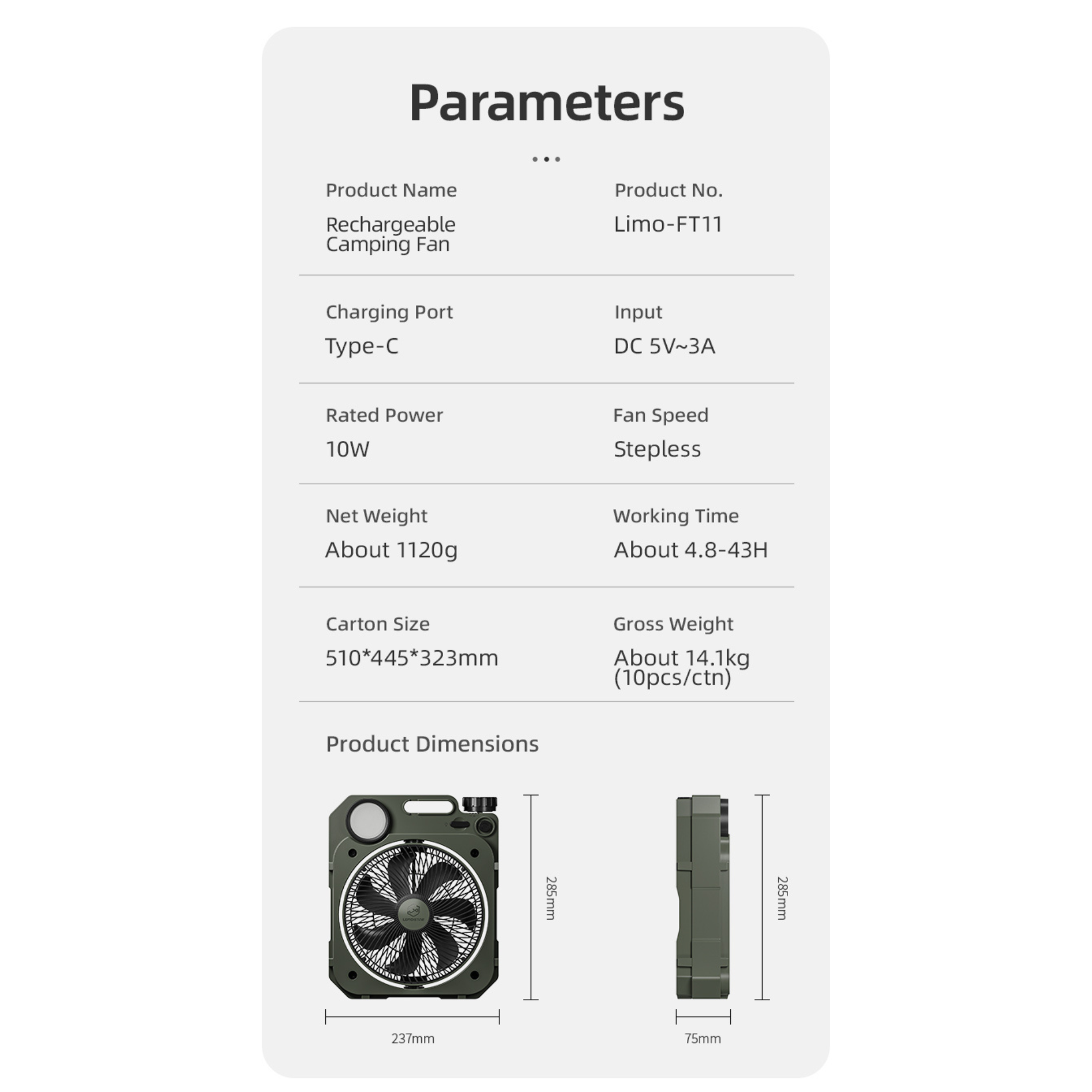 Lemoistar FT11 Rechargeable Camping Fan