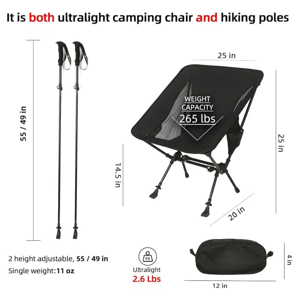 Goritta Works 2 in 1 Walking Stick Chair - Black
