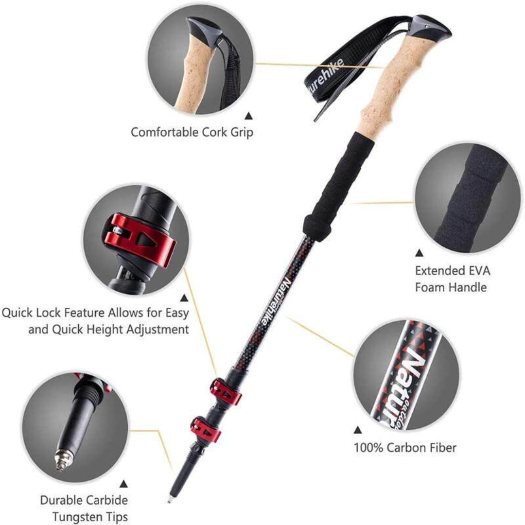 Naturehike Far Wind Three Section Telescopic Carbon Trekking Pole - Red