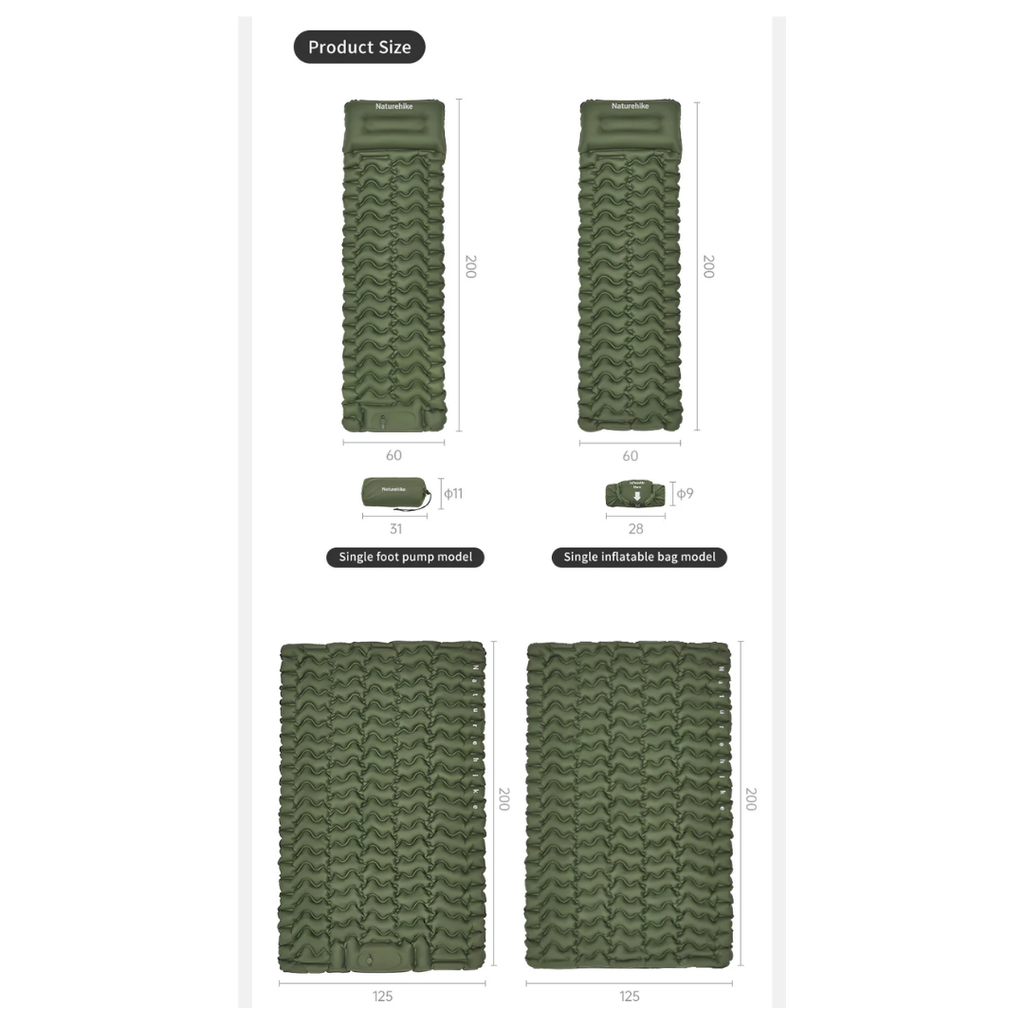 Naturehike Inflatable Cushion Bed Single 6.5 - Army Green