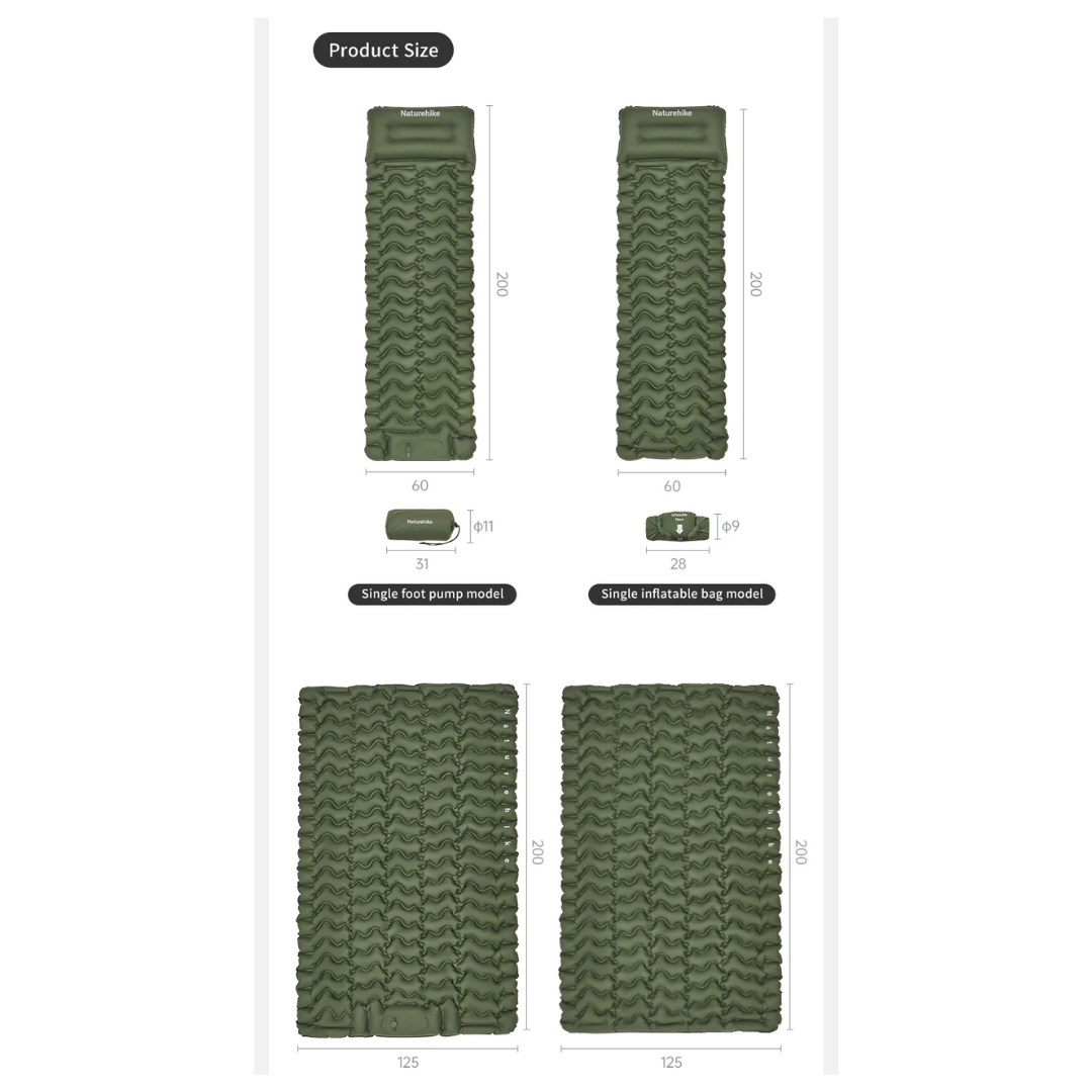 Naturehike Inflatable Cushion Bed Single 6.5 - Army Green