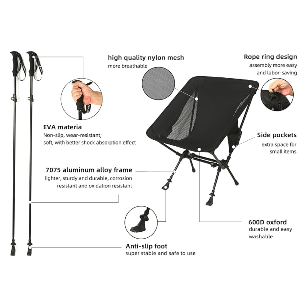 Goritta Works 2 in 1 Walking Stick Chair - Black