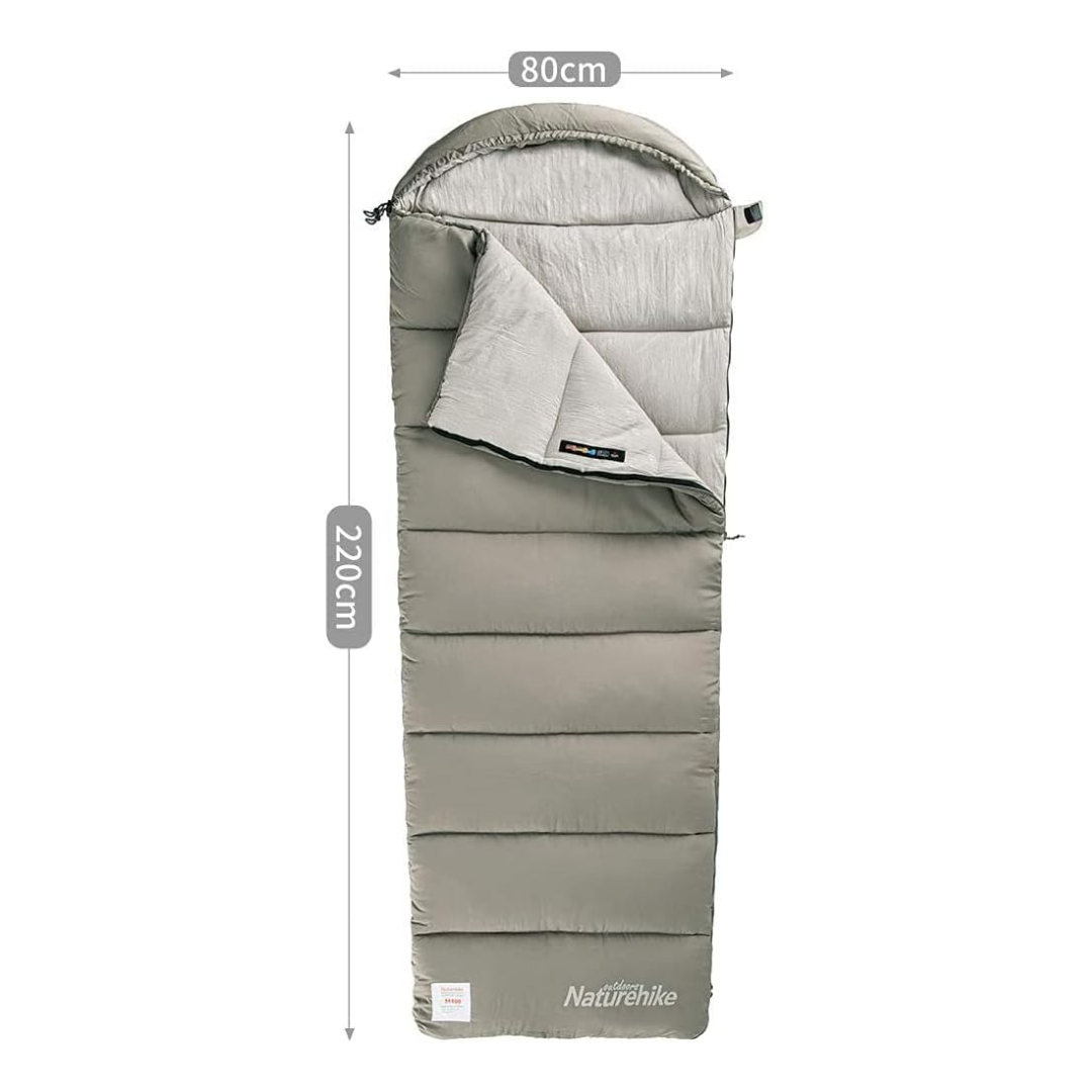 Naturehike M180 Envelope Washable Cotton Sleeping Bag with Hood Left Zipper - Green