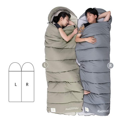 Naturehike M180 Envelope Washable Cotton Sleeping Bag with Hood Left Zipper - Green