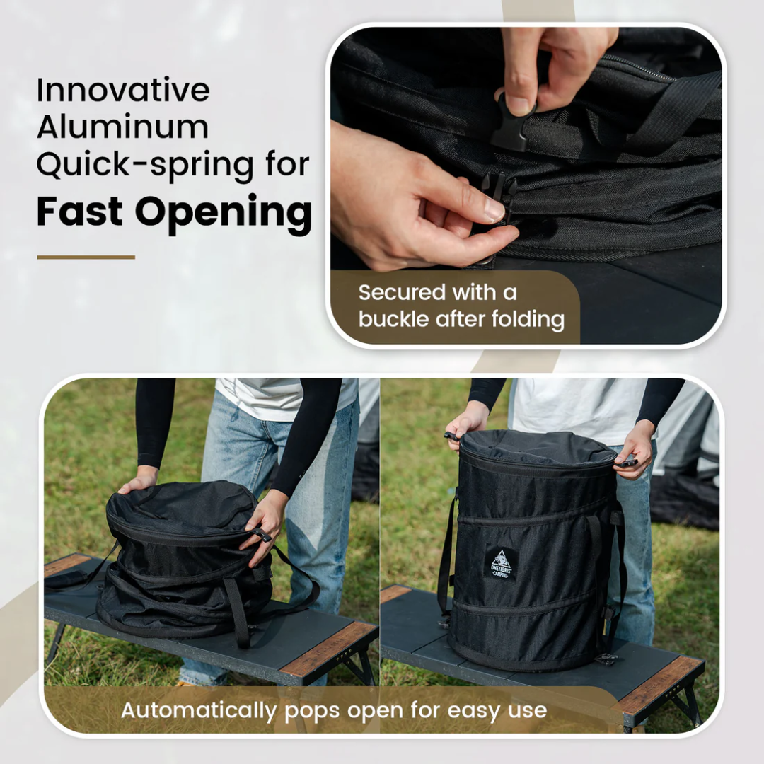 OneTigris Camping 45L Folding Trash Can - Black