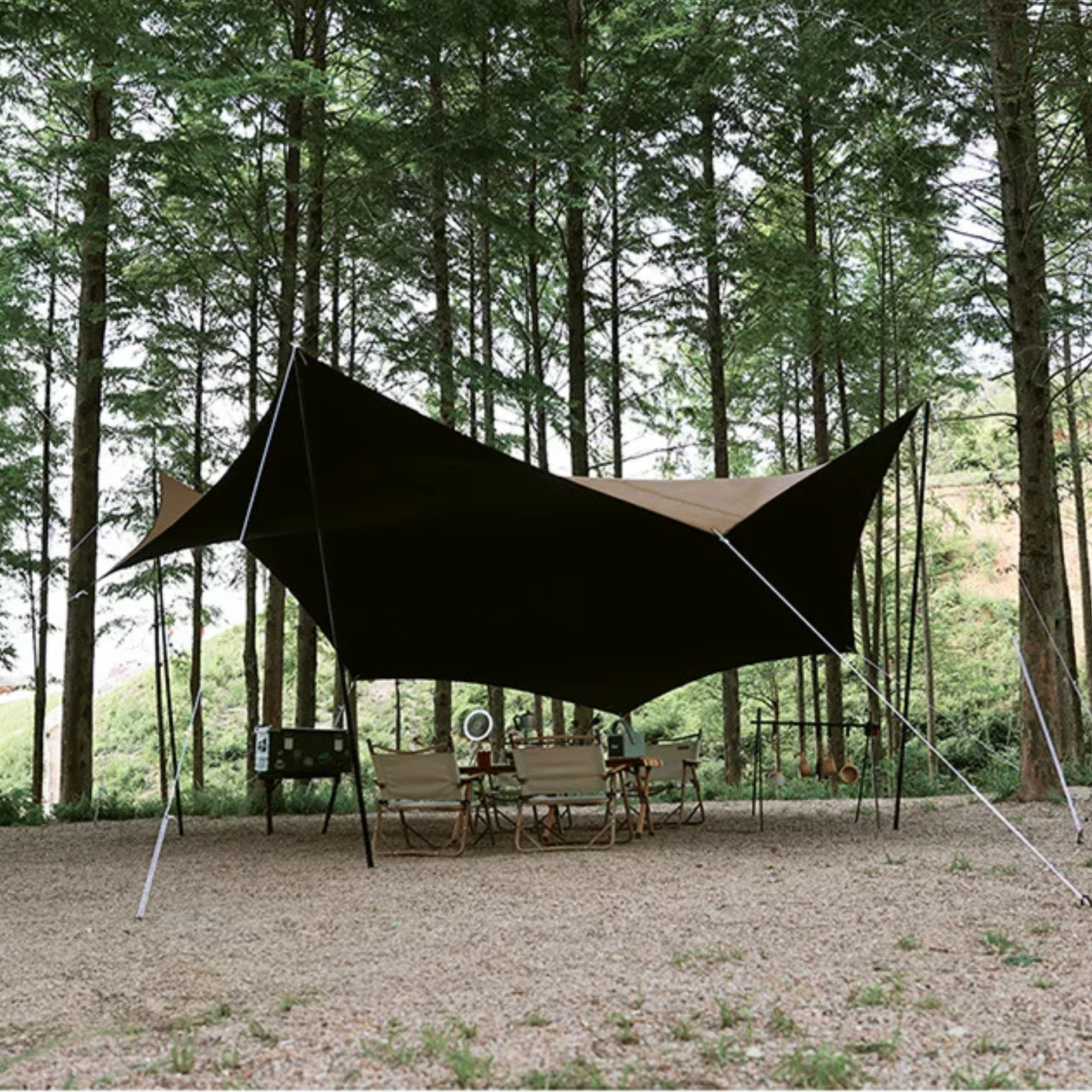 Hexagon Black PU Coated Oxford Tarp - Khaki