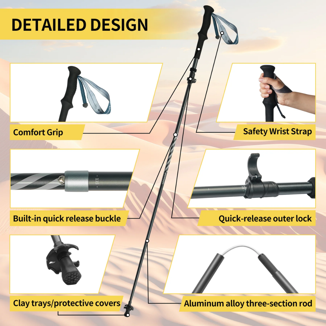 Naturehike Gale Pro Aluminum Five-Section Adjustable Folding Trekking Pole - 115-135cm (2pcs)