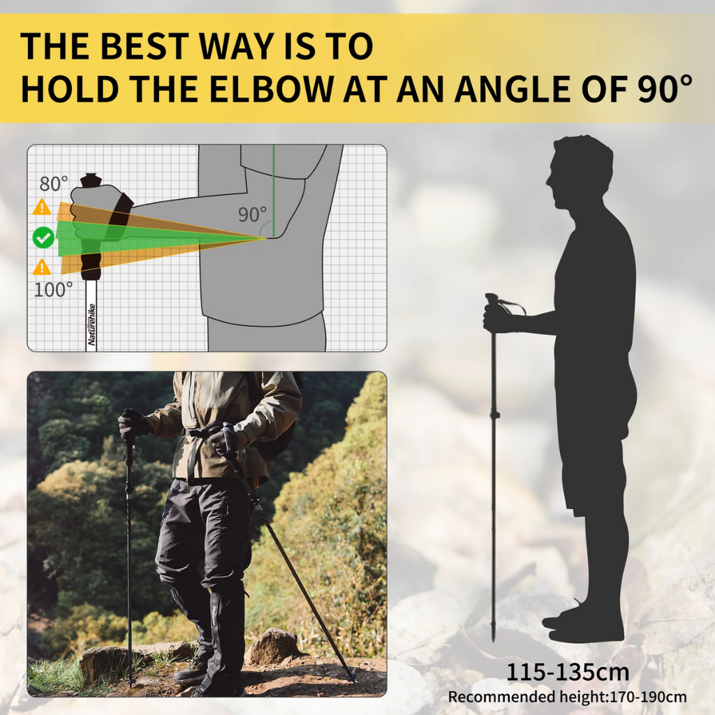 Naturehike Gale Pro Aluminum Five-Section Adjustable Folding Trekking Pole - 115-135cm (2pcs)