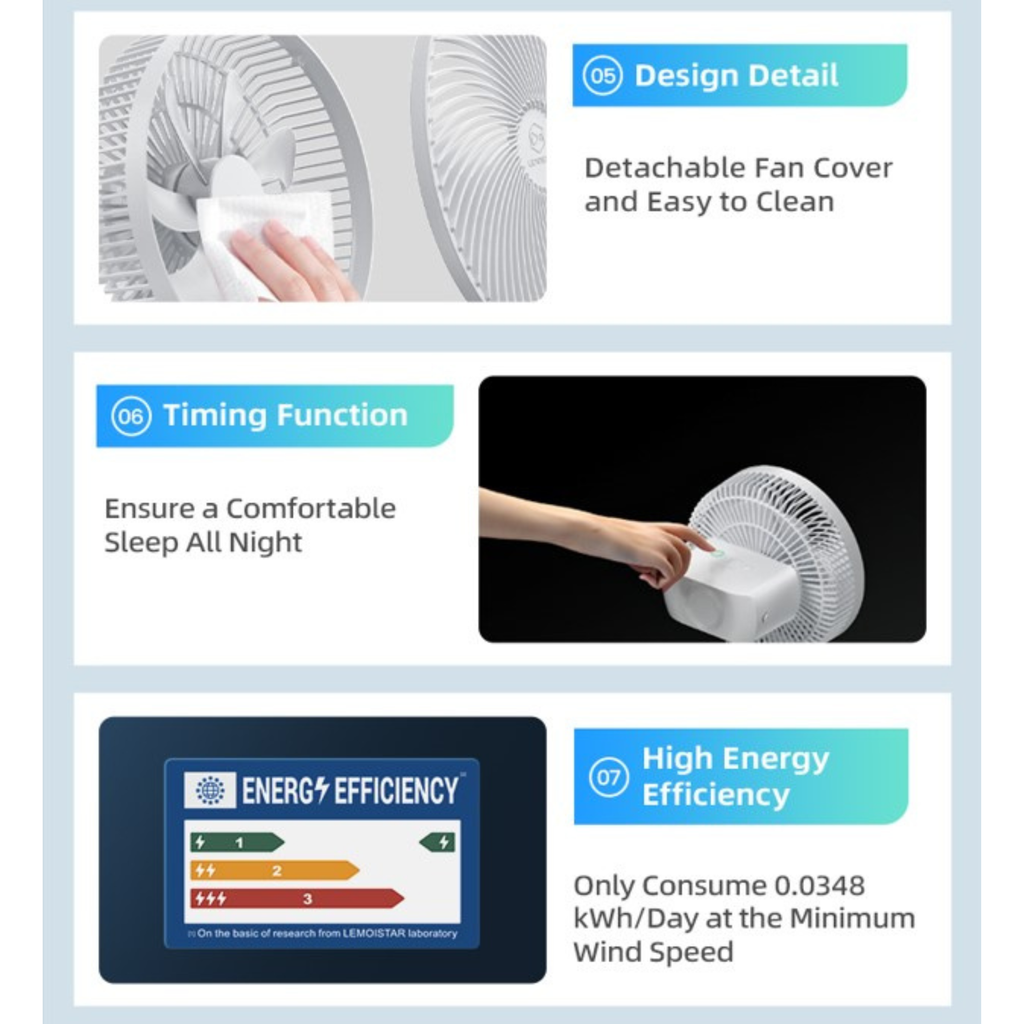 Lemoistar FT8-CL 20000mAh 10 Inch Foldable Extendable Hanging Fan