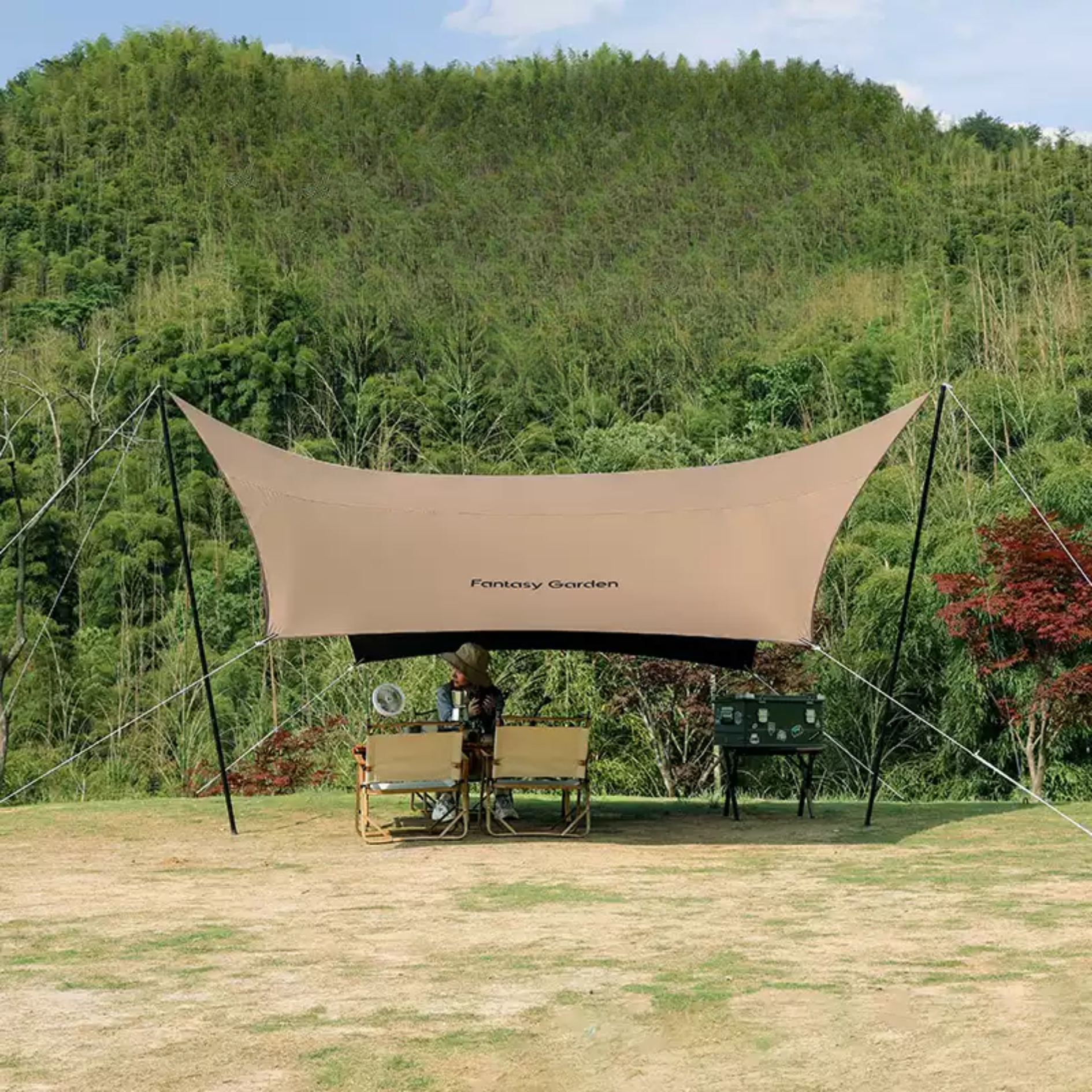 Hexagon Black PU Coated Oxford Tarp - Khaki