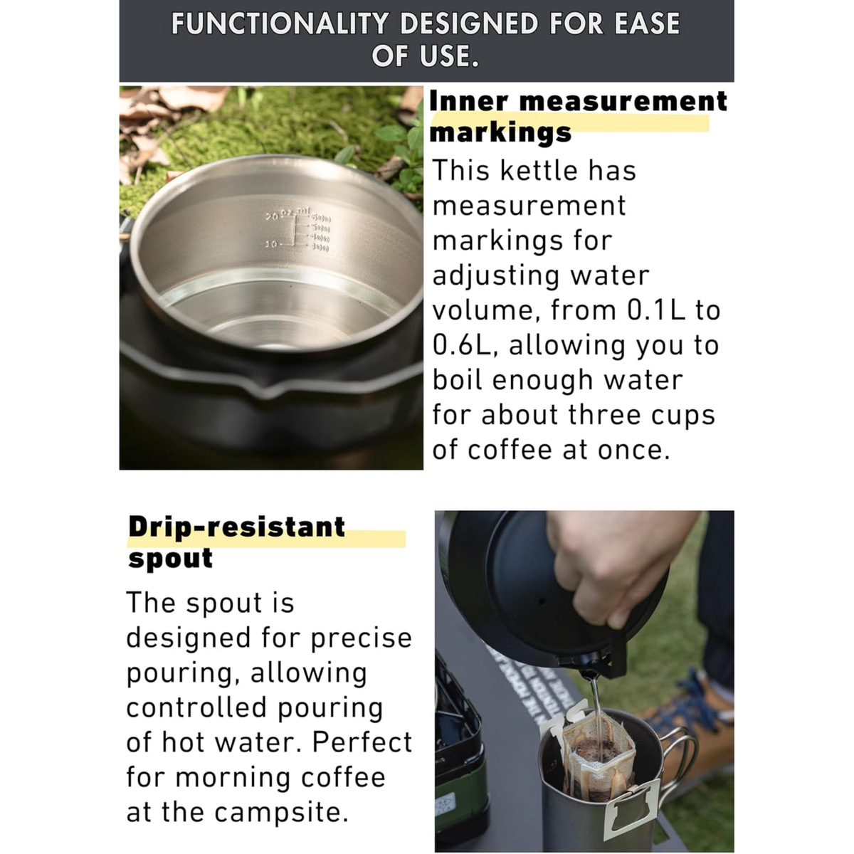Campingmoon 1L Kettle Mini Stainless Steel Bonfire