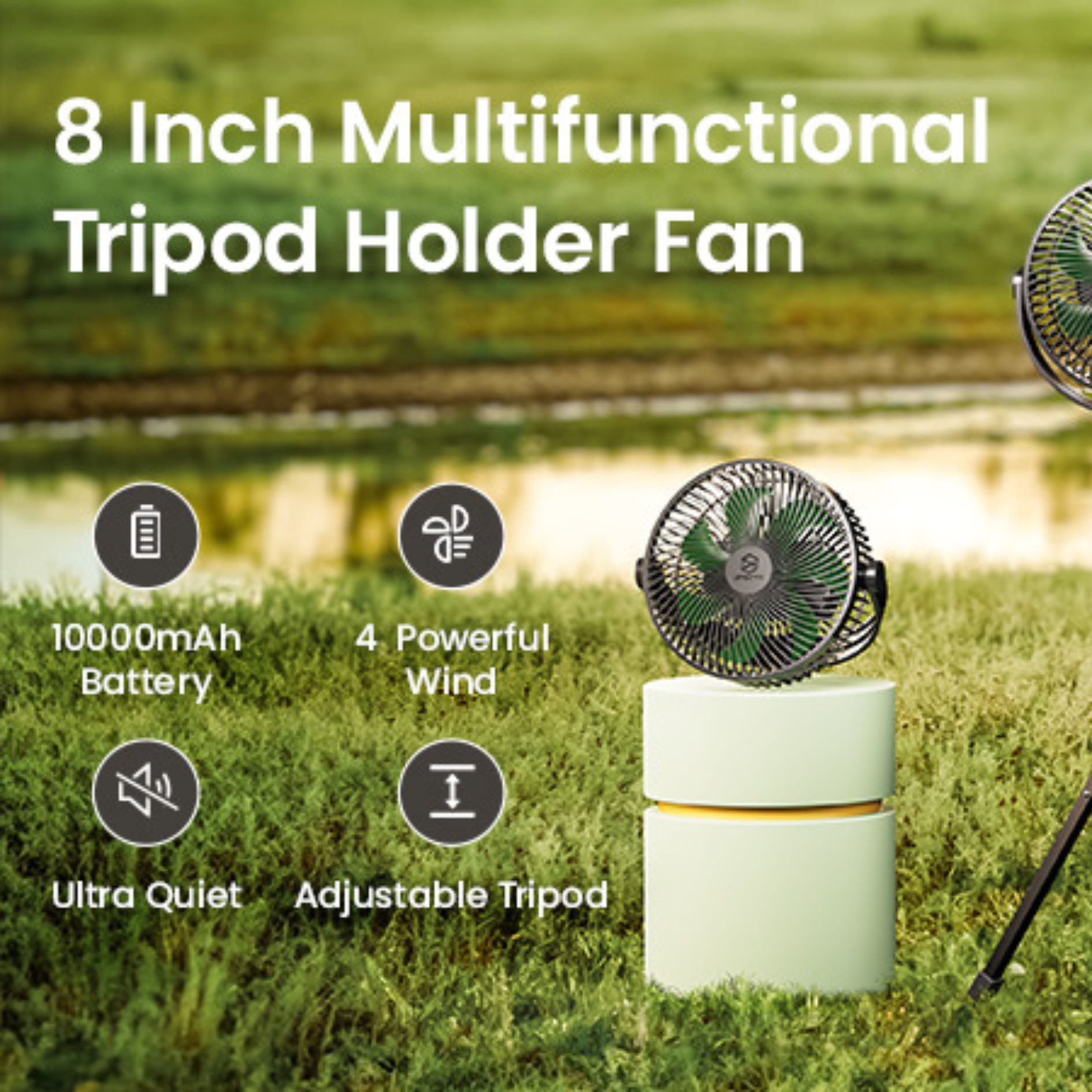 Lemoistar FT7L 10000mAh 8 Inch Foldable Extendable Hanging Fan