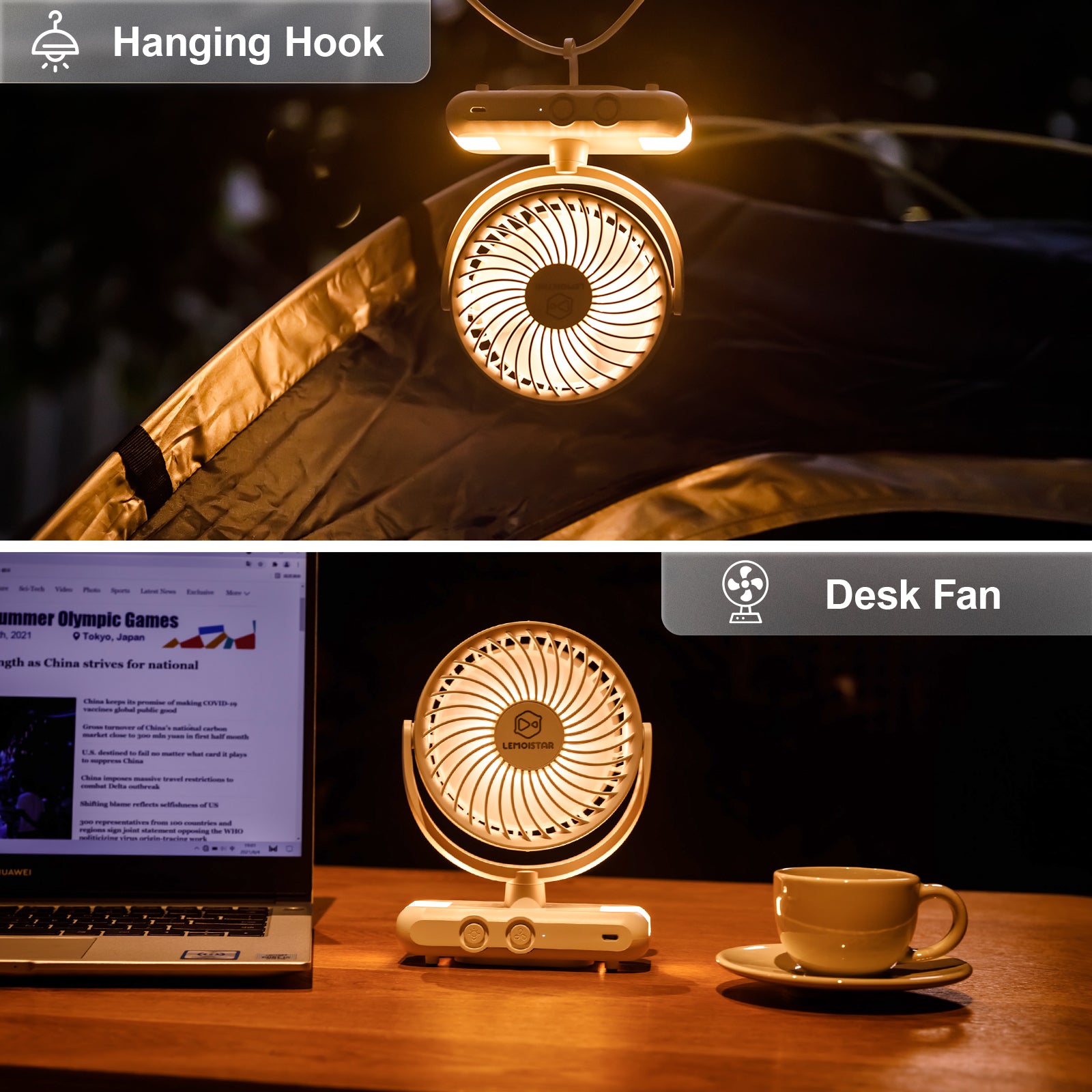 Lemoistar FC1 Multi Function 4000mAh Rechargeable Table Fan