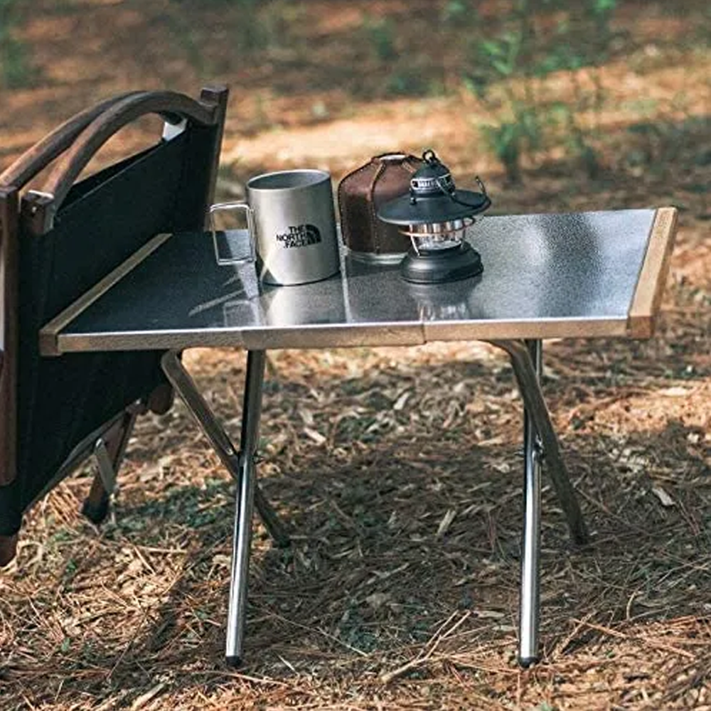 Campingmoon Stainless Steel Embossing Outdoor Side Table with Carrying Bag