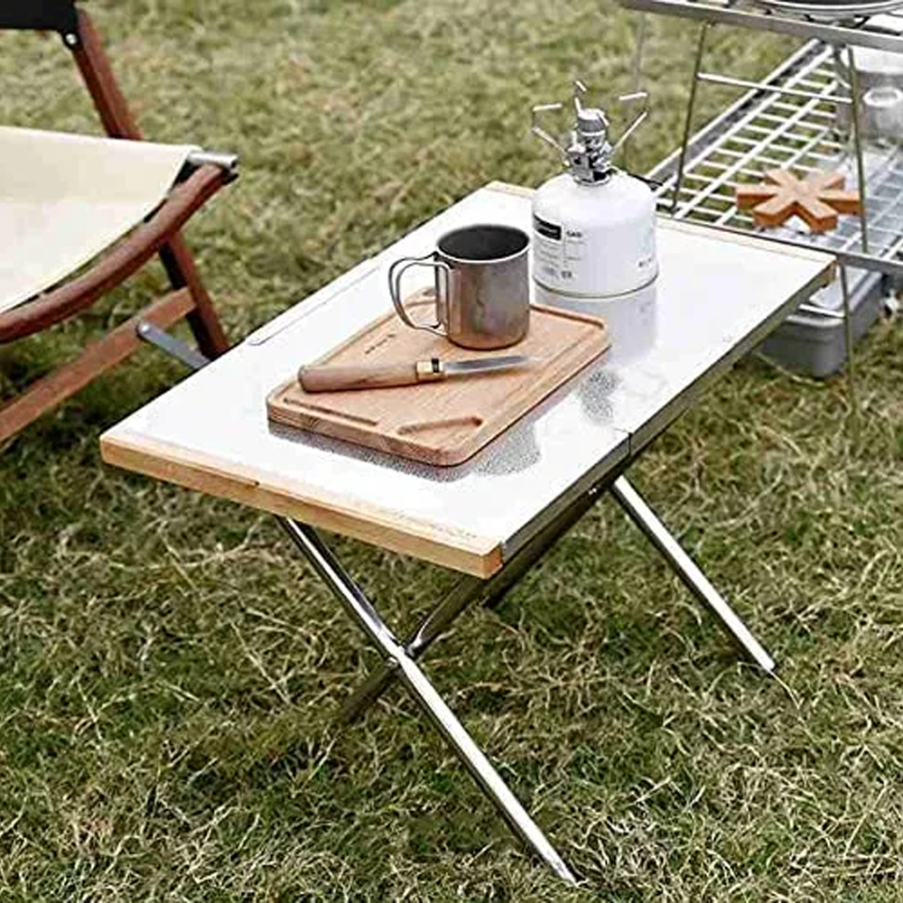 Campingmoon Stainless Steel Embossing Outdoor Side Table with Carrying Bag