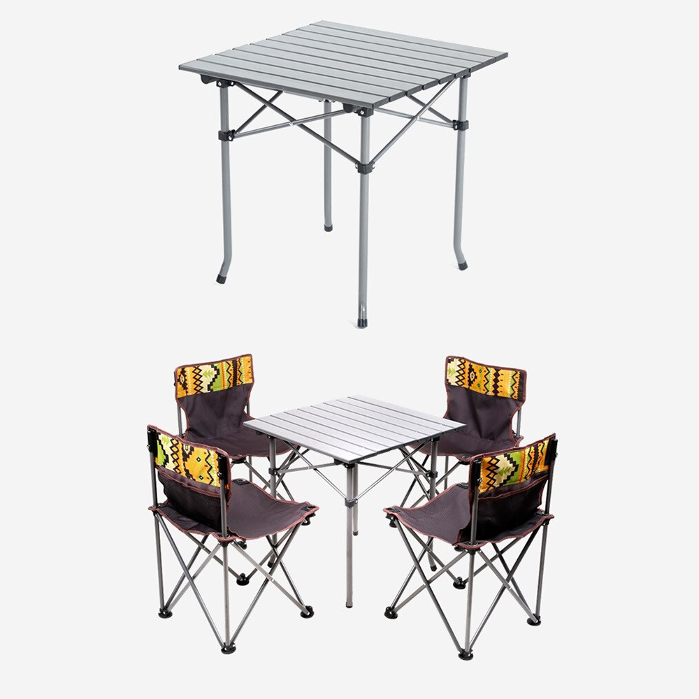 Hewolf 5pcs Set Camping Foldable Table and Chairs