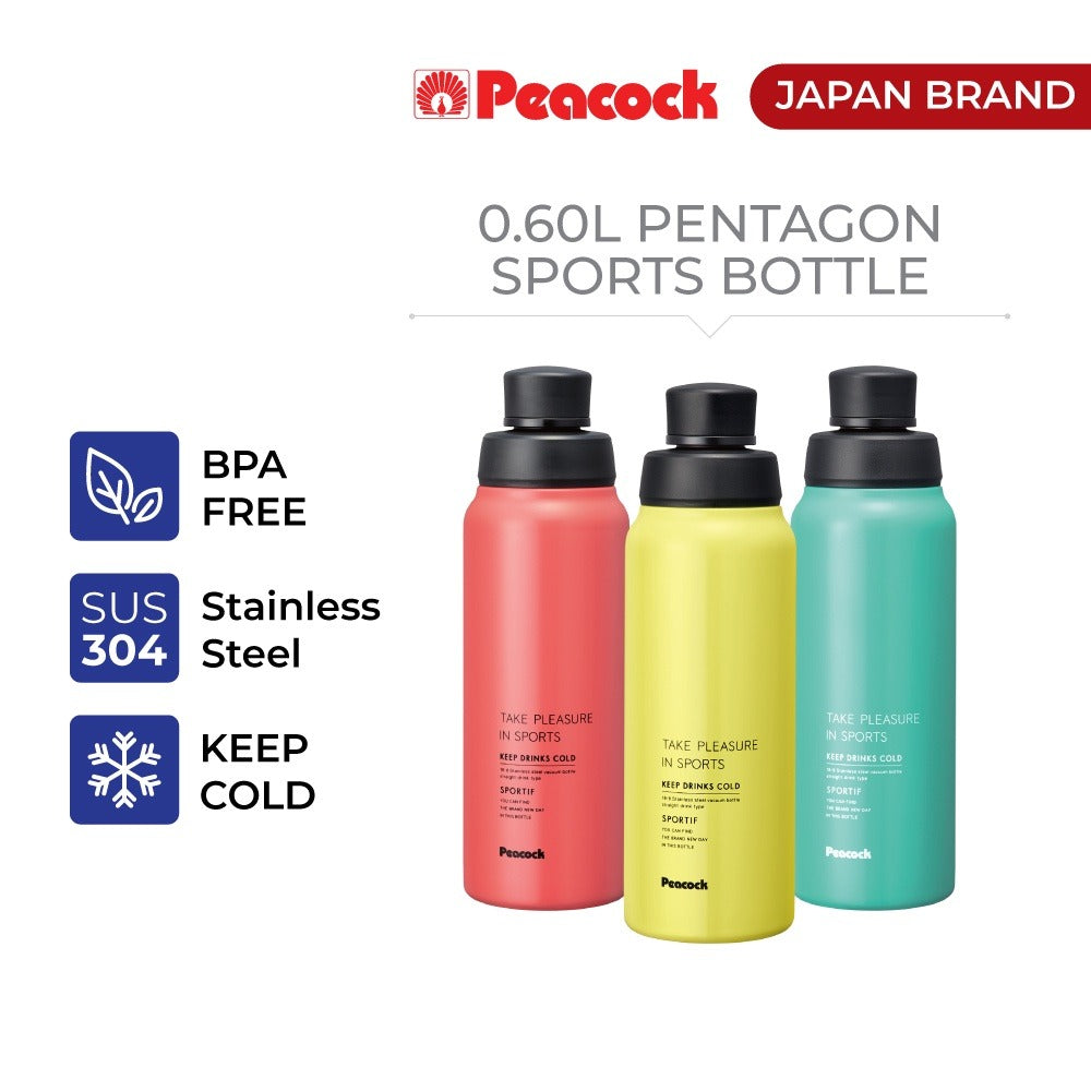 Peacock 0.60L Pentagon Sports Bottle - Mint Green