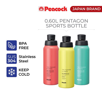 Peacock 0.60L Pentagon Sports Bottle - Mint Green