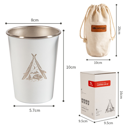 Camp Leader 4 Pcs Stainless Steel Cup - White