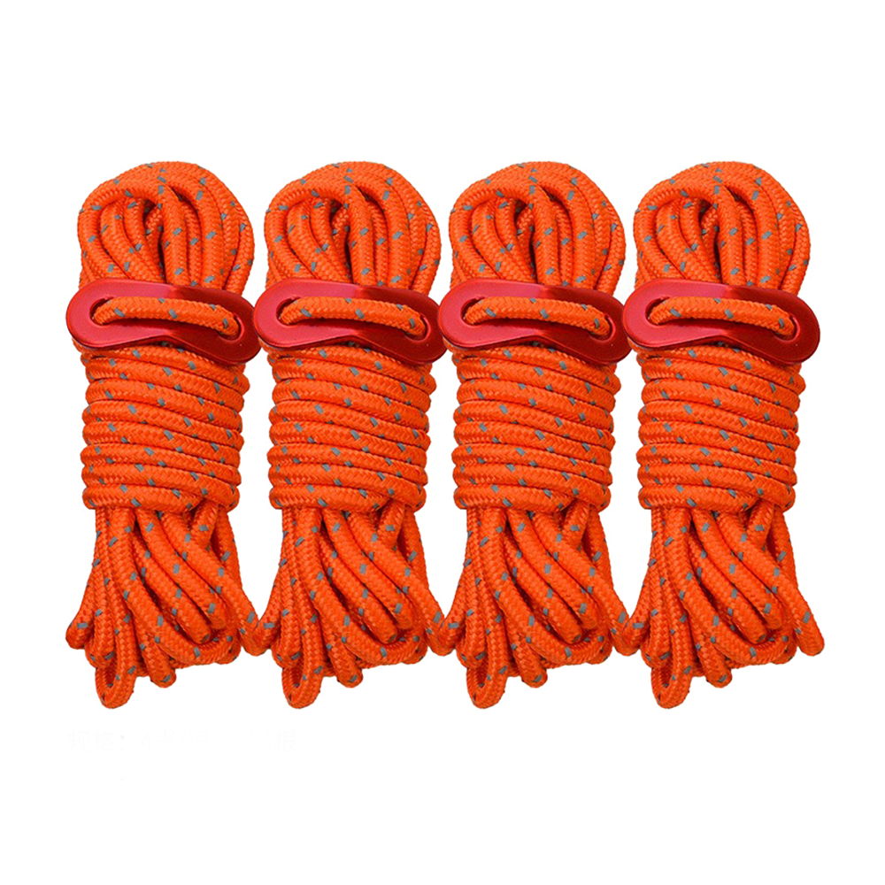 Camp Leader 4 Pcs Reflective Rope 4MM - ORANGE