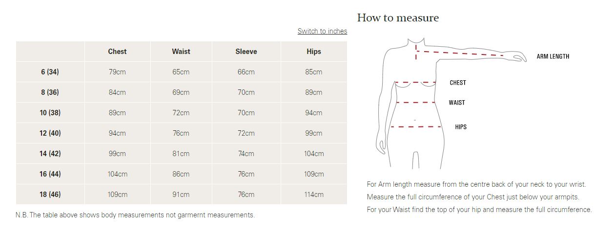 Rab Equipment: Shirt size guide