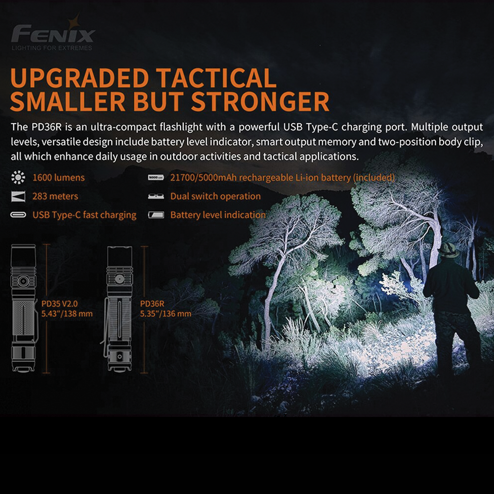 [Special Bundle 2 For 1] Fenix PD36R Rechargeable Flashlight + (Free) E01 V2.0
