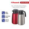 Peacock 1.5L Stainless Steel Vacuum Carafe - Red